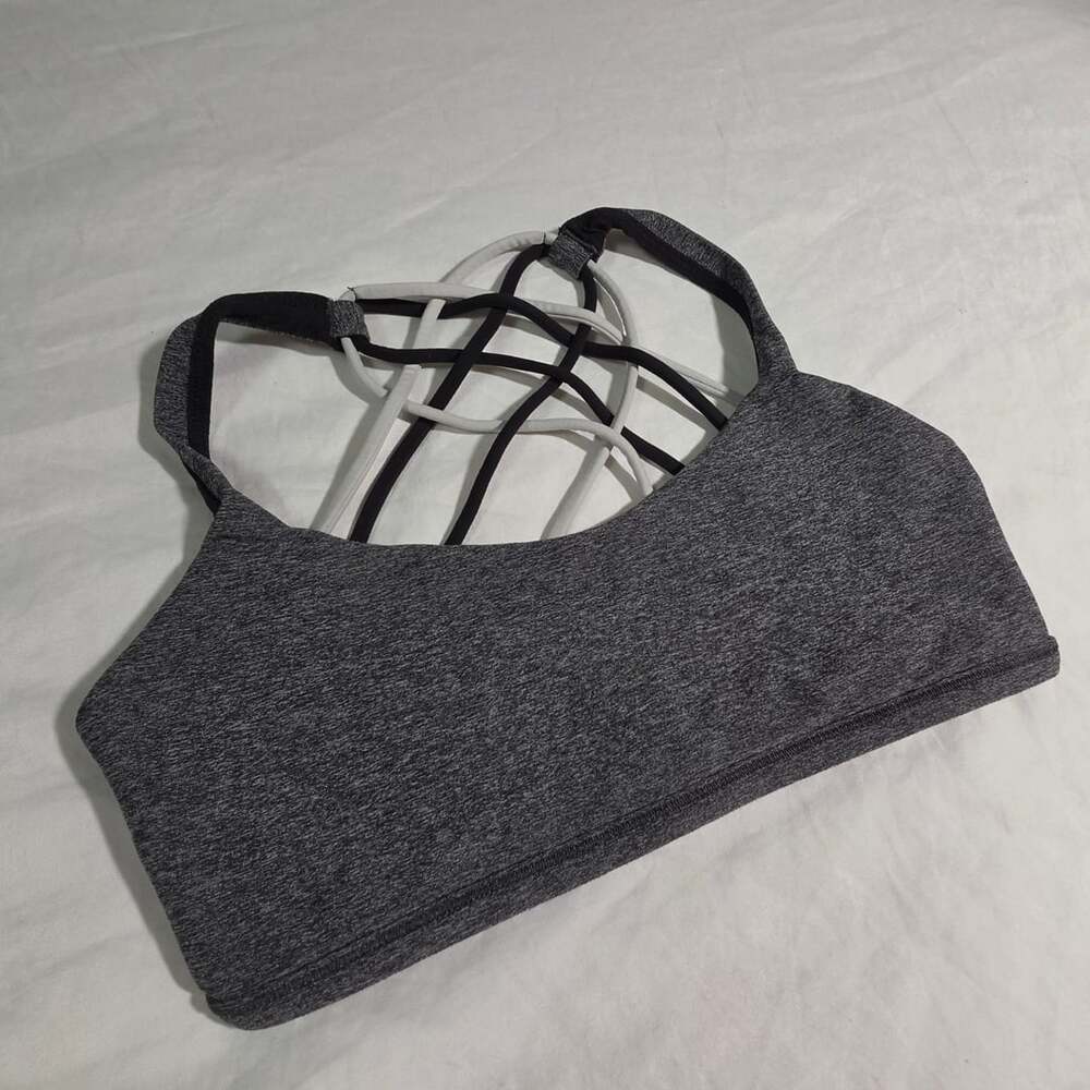 Lululemon Free To Be Wild Sports Bra Size 6 Heathered Black Gray Strappy